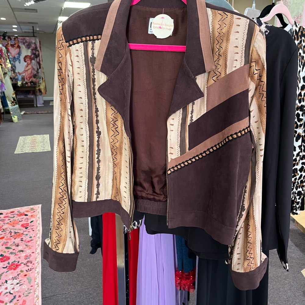City Girl Women's Brown Mixed-Panel Bomber Jacket by